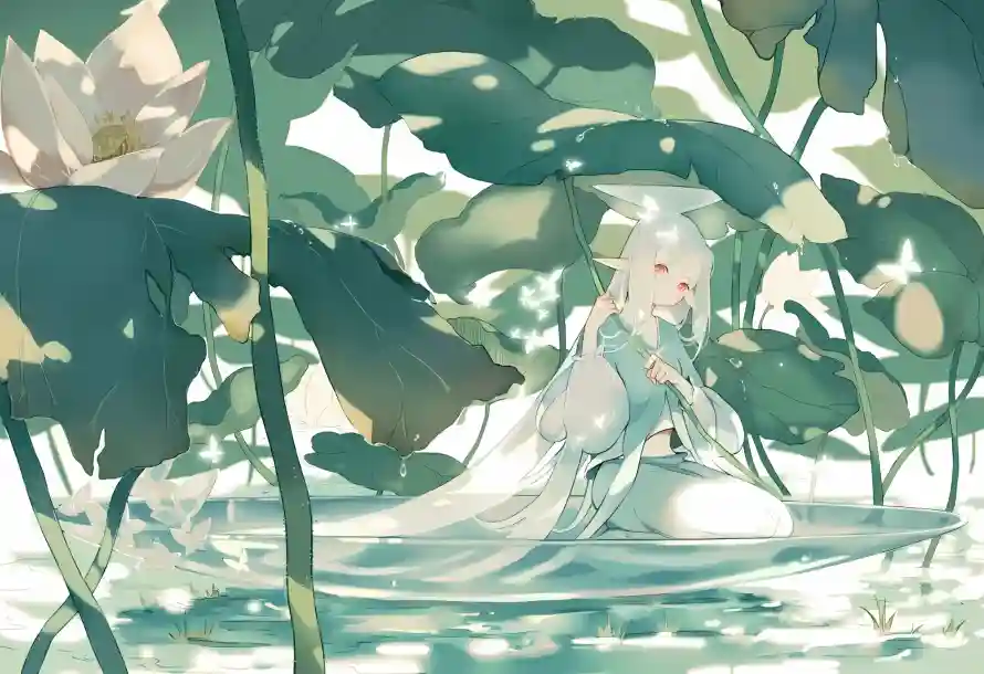 2k夏日壁纸-插画 - 水面-狐耳「哲风壁纸」