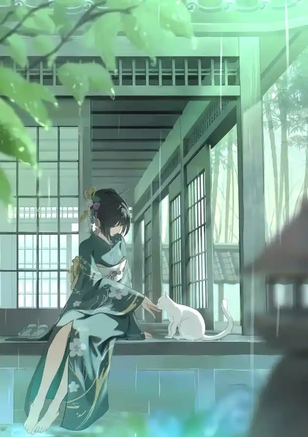 4k下雨壁纸 - 日系 - 树叶 - 檐下「哲风壁纸」