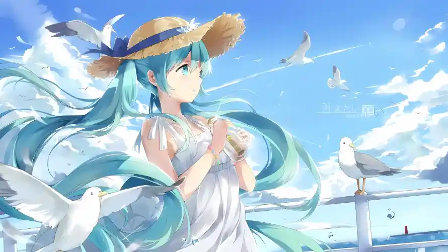2k少女壁纸-海边 - 海风-海鸥「哲风壁纸」