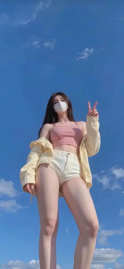 4k少女壁纸 - 户外 - 比耶 - 白云「哲风壁纸」