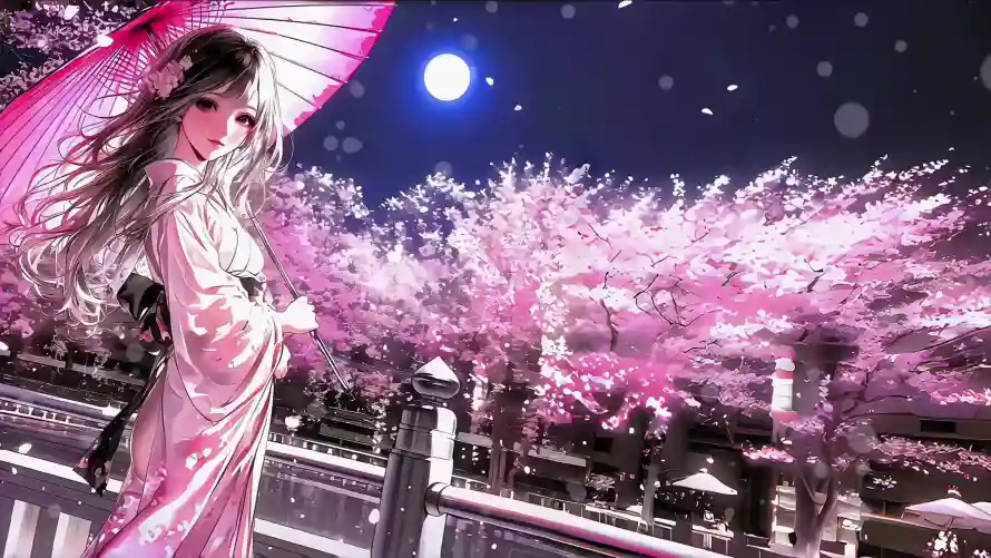 3k和服壁纸-日系 - 明月-月夜「哲风壁纸」