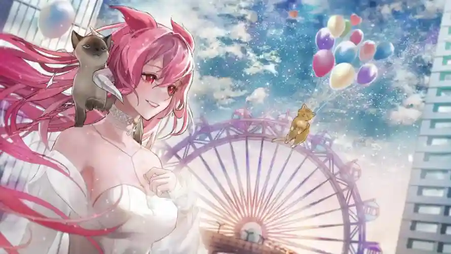 2k云朵壁纸-天空 - 少女-气球「哲风壁纸」