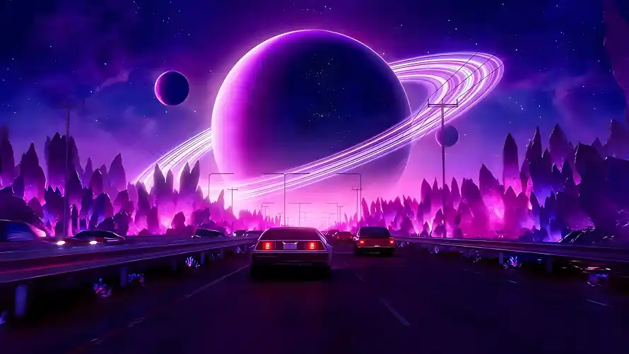 3k公路壁纸-土星 - 夜景-星球「哲风壁纸」