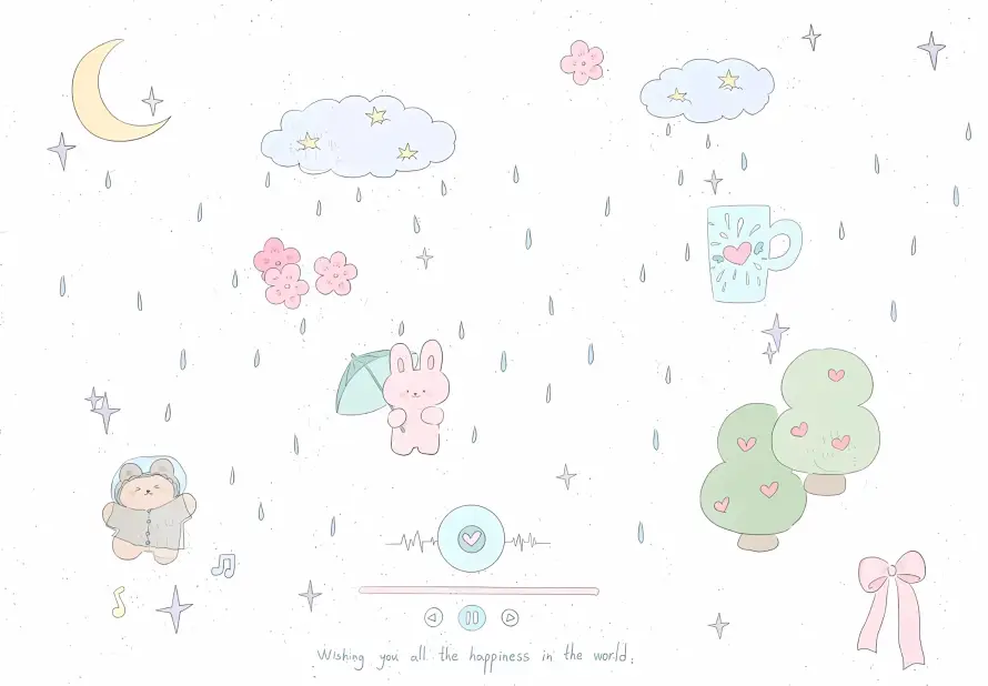 2k下雨壁纸-云朵 - 兔子-卡通「哲风壁纸」