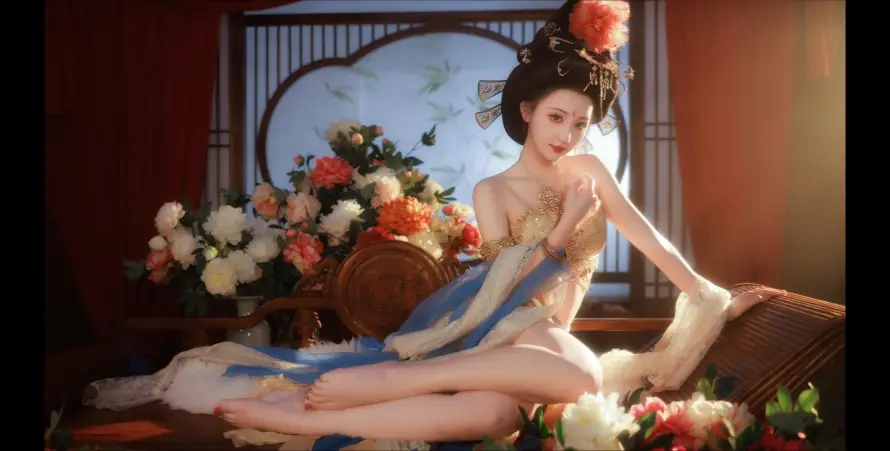 4k卧姿壁纸 - 发髻 - 古装 - 唐风「哲风壁纸」