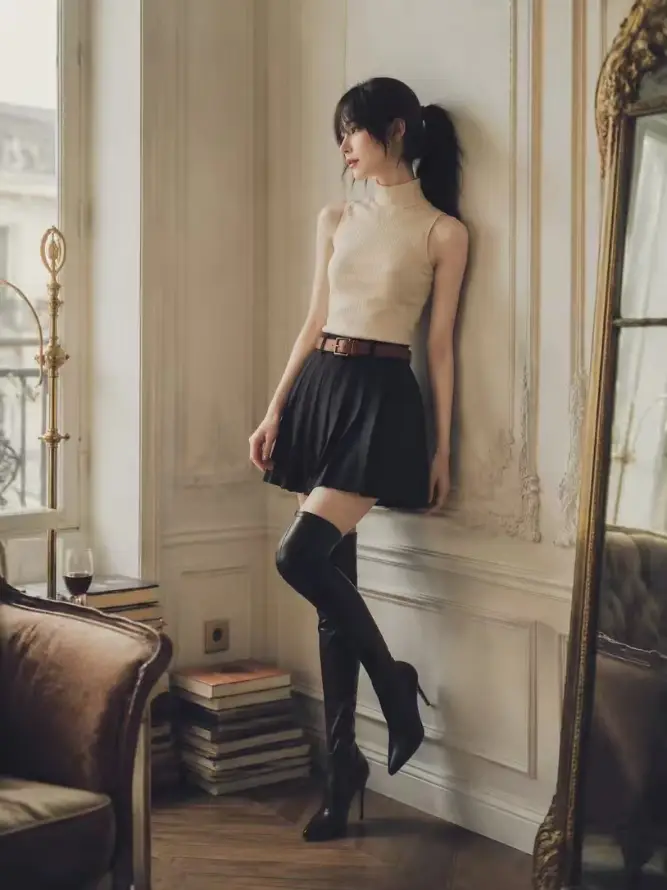 4k写真壁纸 - 室内 - 美女 - 靴子「哲风壁纸」