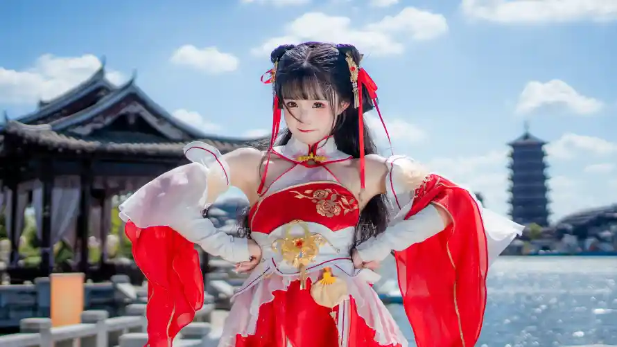 3k古风壁纸-国风 - 塔楼-少女「哲风壁纸」