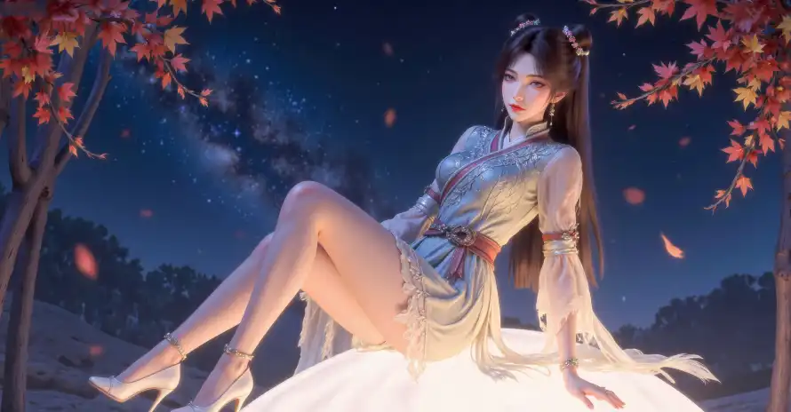 6k古装壁纸-古风 - 坐姿-夜景「哲风壁纸」