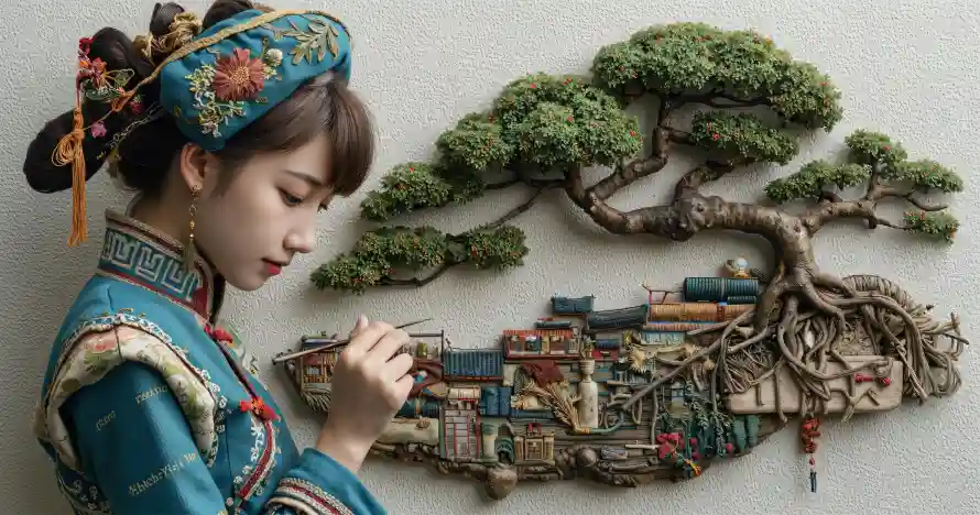 3k刺绣壁纸-壁纸 - 少女-微雕「哲风壁纸」