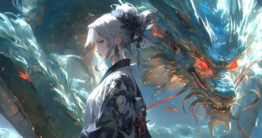 2k发髻壁纸-国风 - 插画-蓝龙「哲风壁纸」