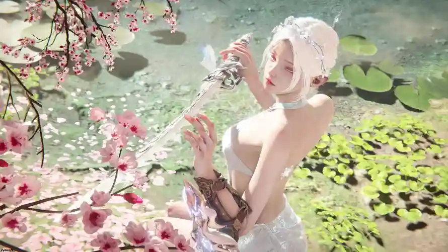 4k古风壁纸-女性 - 持剑-桃花「哲风壁纸」