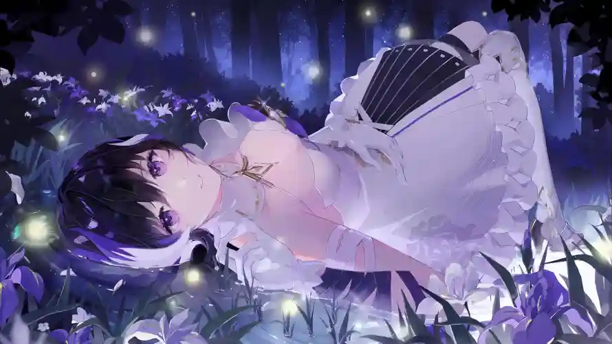 4k夜晚壁纸-森林 - 白裙-短发「哲风壁纸」