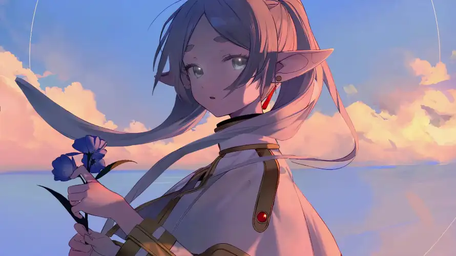 3k云朵壁纸-少女 - 披风-海边「哲风壁纸」