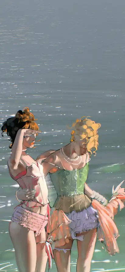 4k双人壁纸 - 夏日 - 大海 - 少女「哲风壁纸」