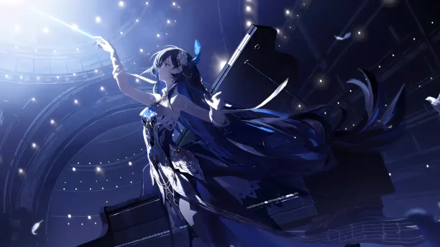 4k夜晚壁纸-少女 - 星空-演奏「哲风壁纸」