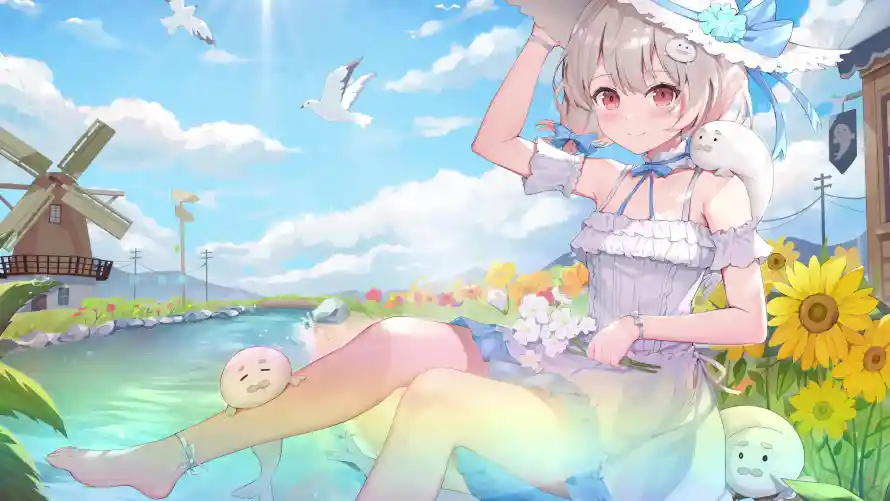 4k乡野壁纸-少女 - 帽子-河流「哲风壁纸」