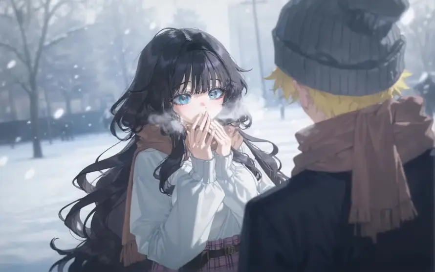 2k下雪壁纸-冬季 - 围巾-少女「哲风壁纸」