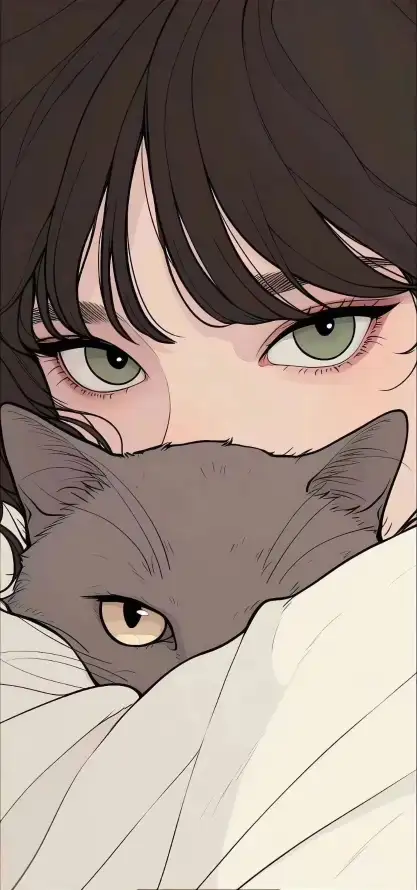 4k动漫壁纸 - 抱猫 - 棕发 - 灰猫「哲风壁纸」