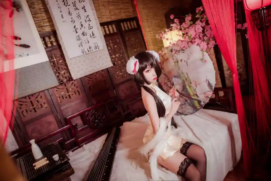 4k书法壁纸 - 古风 - 旗袍 - 桃花「哲风壁纸」
