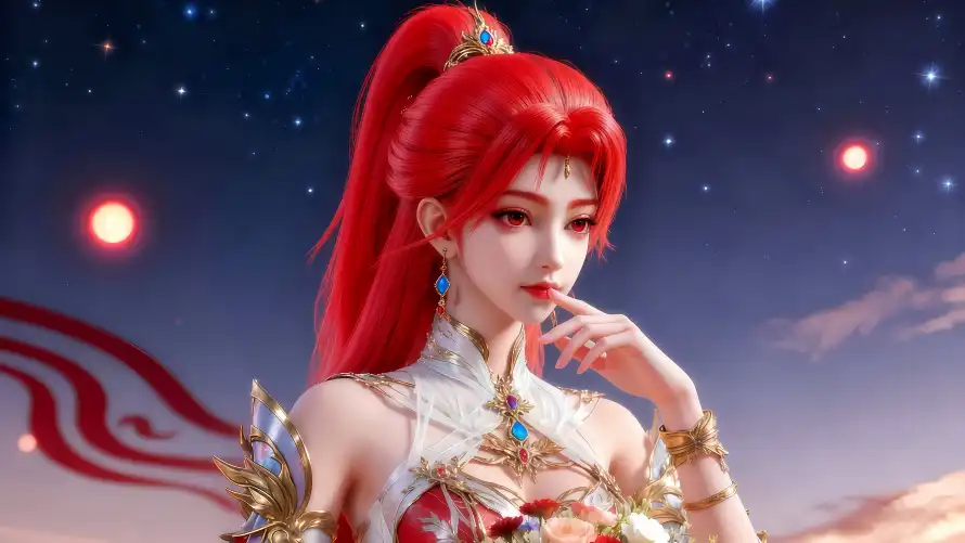 6k国漫壁纸-女神 - 星空-红发「哲风壁纸」