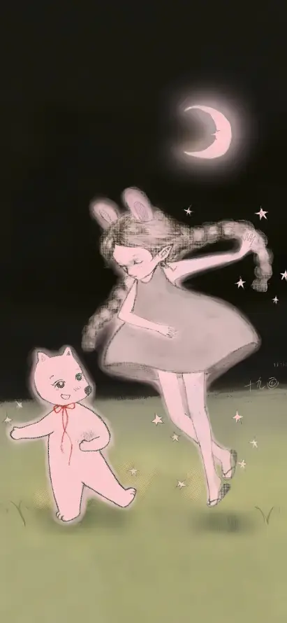 4k卡通壁纸 - 夜晚 - 小猫 - 插画「哲风壁纸」