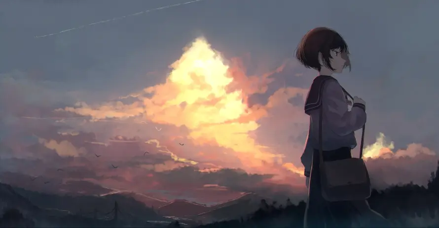 2k书包壁纸-云朵 - 侧脸-夕阳「哲风壁纸」