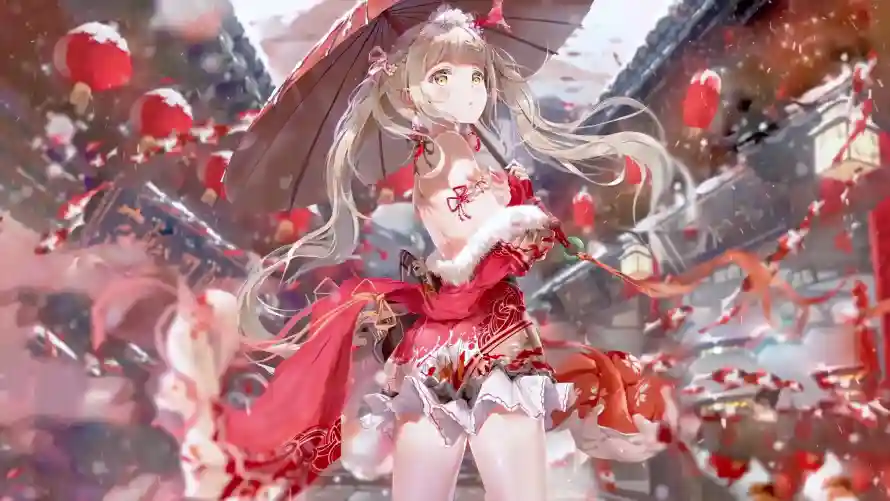 4k下雪壁纸-少女 - 新年-双马尾「哲风壁纸」