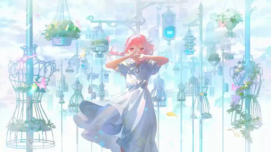 4k天空壁纸-插画 - 浅蓝-白裙「哲风壁纸」
