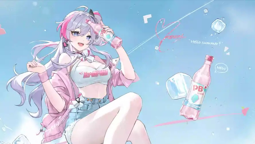 4k冰块壁纸-少女 - 汽水-紫发「哲风壁纸」
