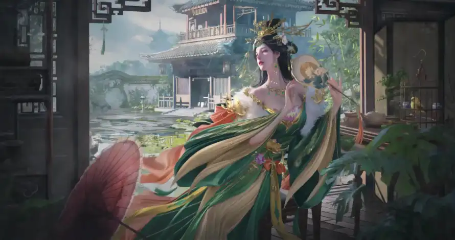 4k发髻壁纸-团扇 - 国风-水景「哲风壁纸」
