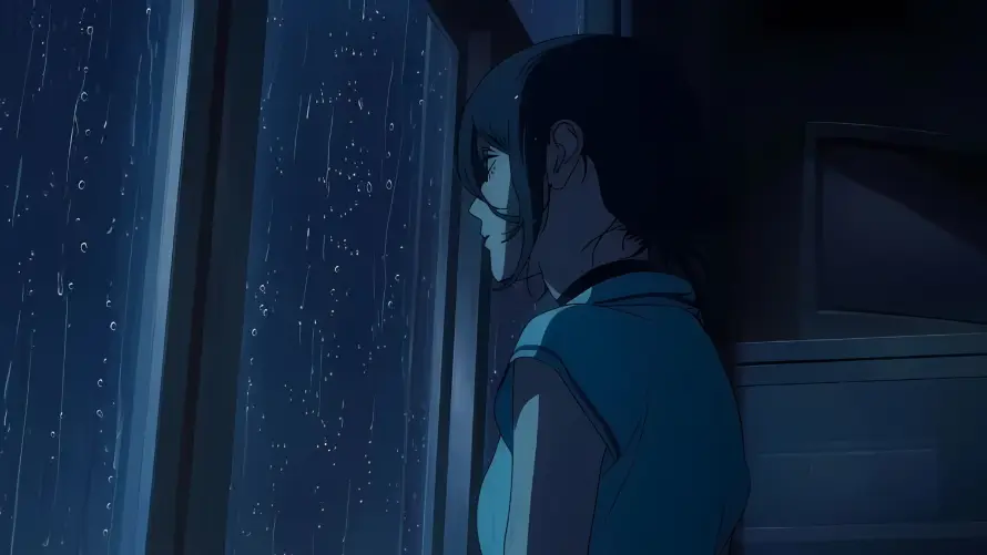2k下雨壁纸-侧脸 - 动漫-夜晚「哲风壁纸」