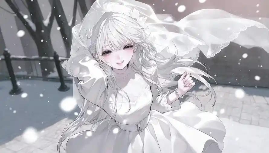 2k下雪壁纸-萌 - 冬日-头纱「哲风壁纸」