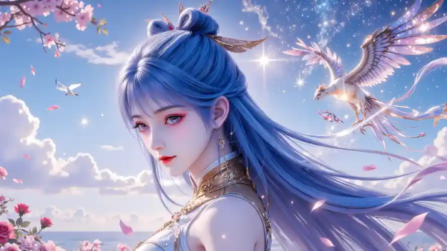 6k云朵壁纸-天空 - 少女-桃花「哲风壁纸」
