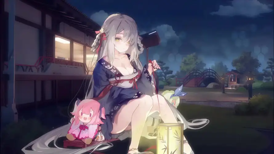 4k和服壁纸-坐姿 - 夜晚-少女「哲风壁纸」
