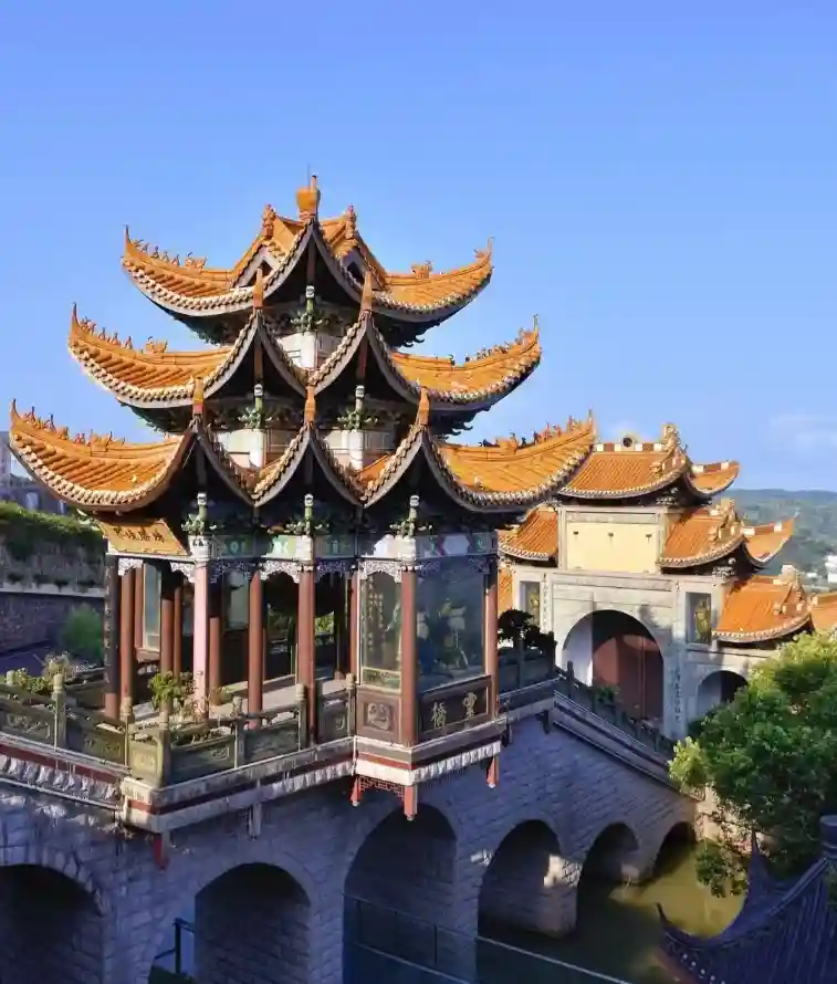 4k古风壁纸 - 寺庙 - 廊桥 - 蓝天「哲风壁纸」