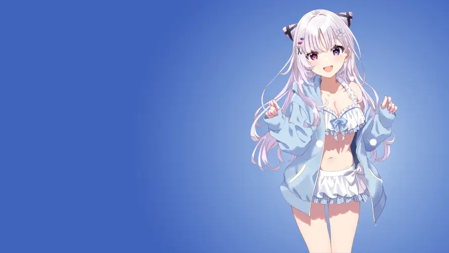4k少女壁纸-泳装 - 猫耳-白发「哲风壁纸」