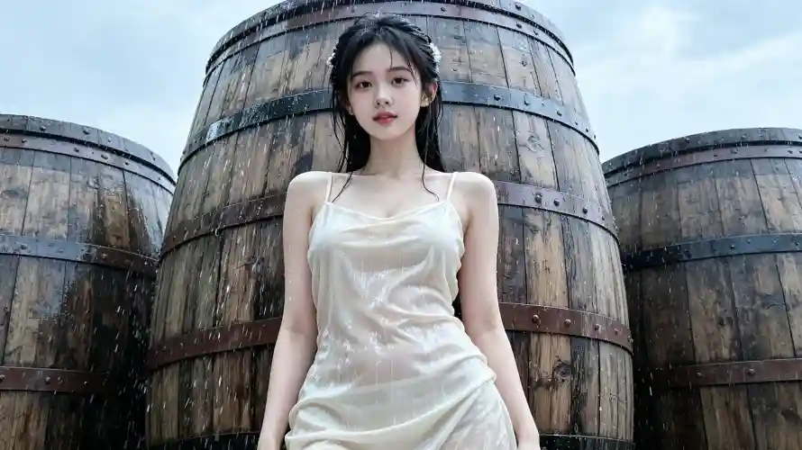3k壁纸壁纸-少女 - 户外-木桶「哲风壁纸」