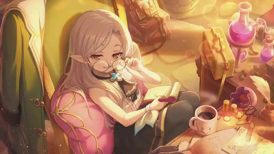 4k卷轴壁纸 - 咖啡 - 少女 - 暖光「哲风壁纸」