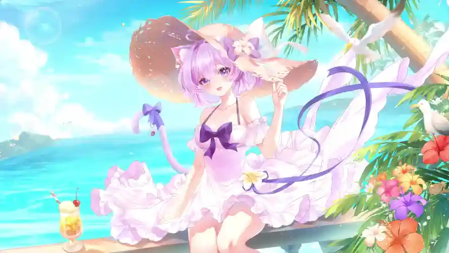 4k夏日壁纸-沙滩 - 海边-猫尾「哲风壁纸」