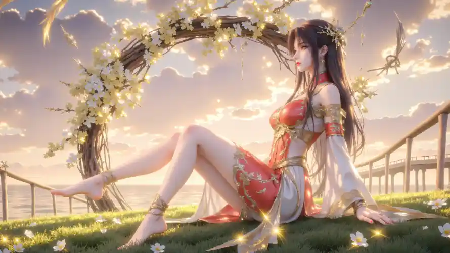 6k古风壁纸-少女 - 栈道-海边「哲风壁纸」