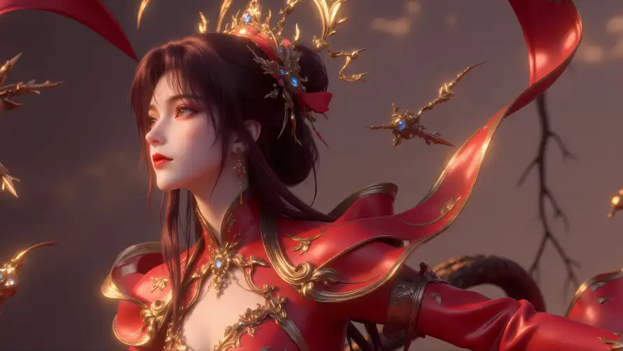 6k3D壁纸-古风 - 玄幻-红唇「哲风壁纸」