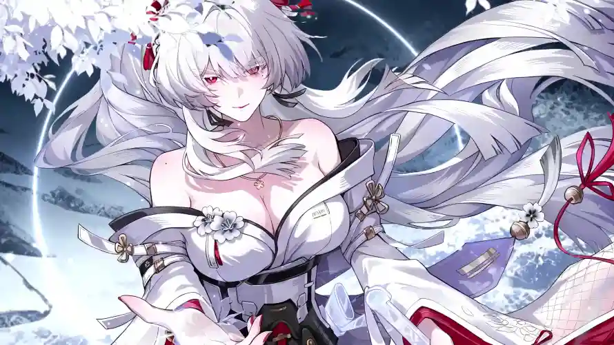 4k少女壁纸 - 月亮 - 白发 - 白花「哲风壁纸」