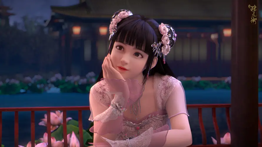 4k发饰壁纸-古风 - 夜晚-少女「哲风壁纸」