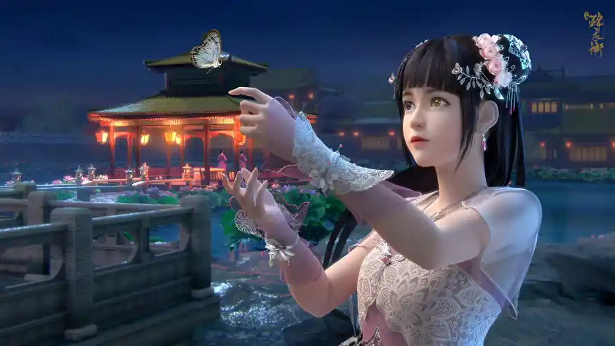 4k发饰壁纸-古风 - 夜晚-少女「哲风壁纸」