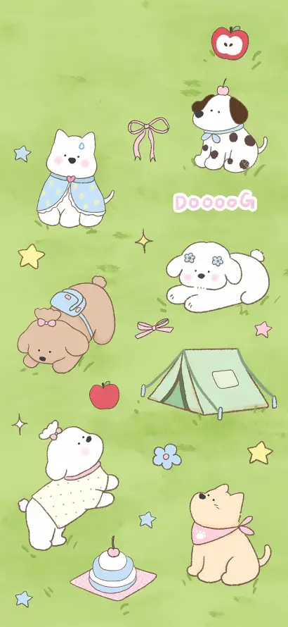 4k卡通壁纸 - 可爱 - 小狗 - 小花「哲风壁纸」