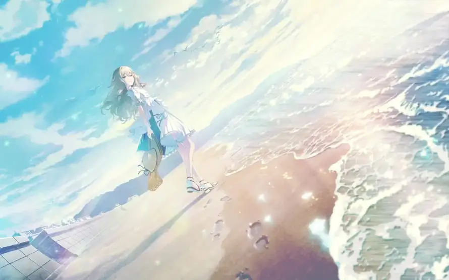 2k夏日壁纸-少女 - 沙滩-海浪「哲风壁纸」