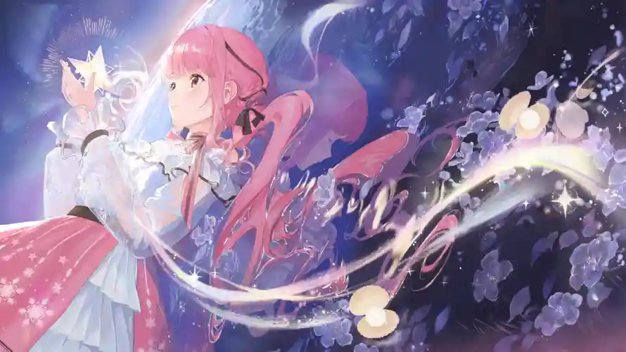4k光效壁纸-少女 - 粉发-花朵「哲风壁纸」