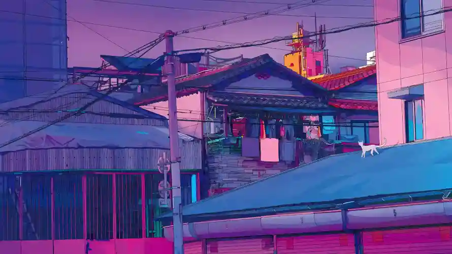 2k屋檐壁纸-建筑 - 电线-白猫「哲风壁纸」