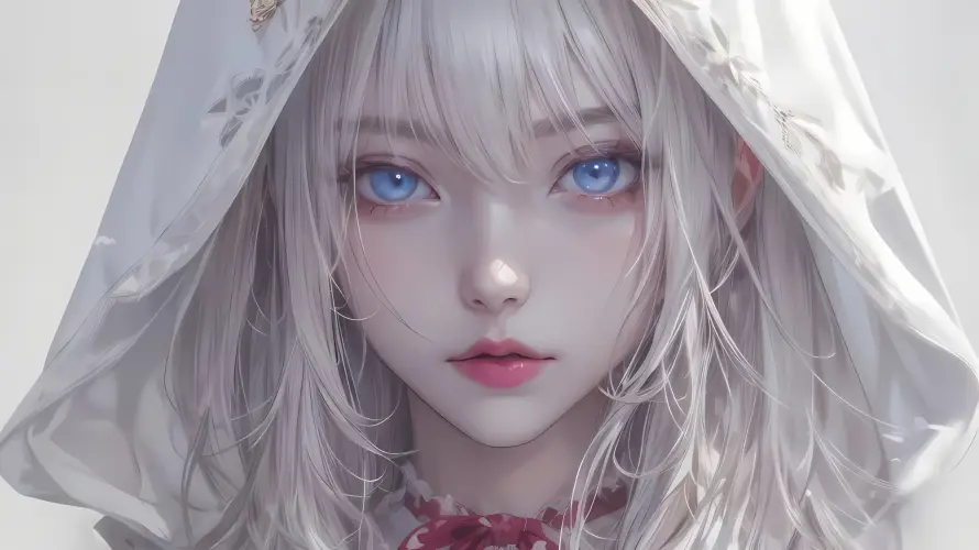 2k少女壁纸-插画 - 红唇-蓝瞳「哲风壁纸」