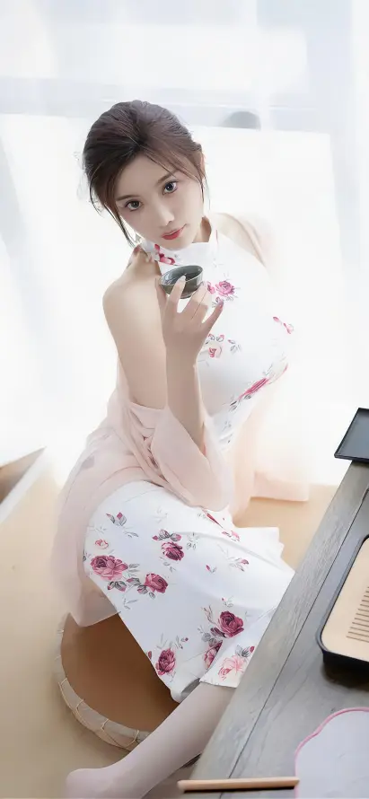 4k印花壁纸 - 室内 - 折扇 - 旗袍「哲风壁纸」